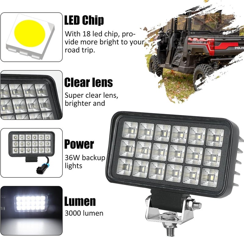 SUNPIE Reverse Lights for Polaris Ranger 1000 2018-2026, Bright LED Backup Lights Kit 36W Waterproof LED Kit for Ranger 1000 Crew, Back Up Light Assemblies Plug and Play - Image 2